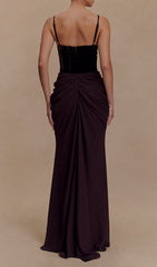 Dericia Velvet Bustier Draped Maxi Dress