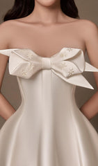 Avani Elegant Taffeta Strapless Midi Dress with Statement Bow