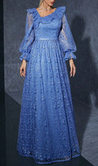 Enchanting Blue Floral Embroidered Maxi Dress