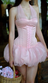 Jerrell Pink Coquette Halter Corset Tutu Mini Dress