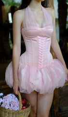 Jerrell Pink Coquette Halter Corset Tutu Mini Dress