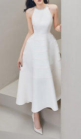 Freja White Diamante Halter Midi Dress