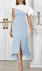 Custodia Serenity Blue Capelet Slit Maxi Dress