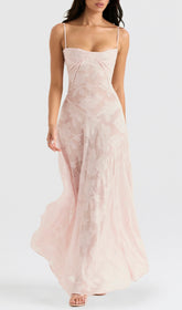 Billie Romantic Pink Floral Lace-Up Back Maxi Dress
