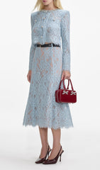 Chic Embellished Baby Blue Lace Two-Piece Set