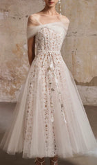 Evette Ethereal White Lace Off-Shoulder Midi Dress