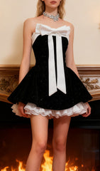 Iola Red Velvet Bowknot Strapless Mini Dress