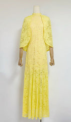 Earla Yellow Rose Lace Cloak Sleeve Maxi Gown