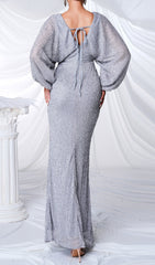 Cecilie Shimmering Beaded V-Neck Maxi Dress