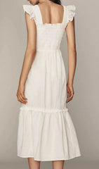 Fahari White Smocked Off-Shoulder Midi Dress