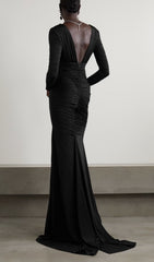 Alda Luxe Backless V-Neck Ruched Gown