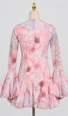 Elspeth Romantic Floral Ruffle Mini Dress with Bell Sleeves