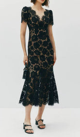 Imelda Black Lace Midi Dress