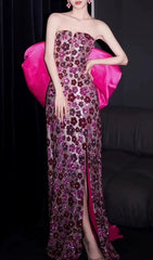 Famke Dazzling Strapless Floral Sequin Maxi Gown with Statement Bow