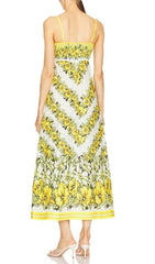 Blaire Chic Yellow Floral Strappy Midi Dress