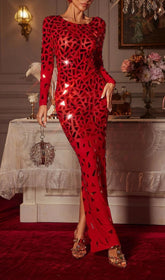 Guthrie Dazzling Geometric Sequin Long Sleeve Maxi Dress