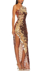 Jorja Dazzling Gold Sequin One-Shoulder Maxi Dress