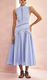 Darlene Periwinkle Lace & Eyelet Sleeveless Midi Dress