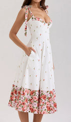 Florian Romantic Floral Tie-Shoulder Midi Dress