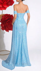Gwennan Shimmering Blue Sequin Corset Maxi Dress
