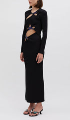 Barbel Iridescent Cutout Black Maxi Dress