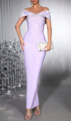 Haf Lavender Embellished Off-Shoulder Maxi Gown