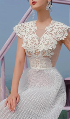 Arnost Effortless Elegance White Floral Lace Midi Dress