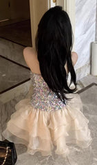 Chimere Dazzling Sequin & Ruffle Strapless Mini Dress