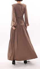 Ignacia Draped Long Sleeve Maxi Dress with Braided Waist Cutout