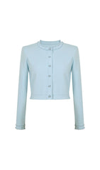 Edie Chic Sky Blue Beaded Knit Midi Dress & Cardigan Set