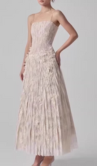 Heli Opulent Lace & Pleated Maxi Dress
