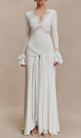 Akeelah Graceful Lace-Trimmed Flare Sleeve Maxi Dress