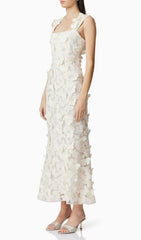 Eddy White Ethereal Butterfly Embroidered Maxi Dress