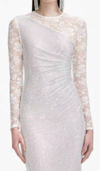 Raerion Dazzling White Rhinestone Lace Maxi Gown