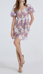 Fiducia Dreamy Floral Embroidered Puff Sleeve Mini Dress