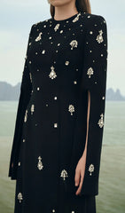 Davon Black Crystal Embellished Maxi Gown with Slit Sleeves