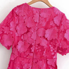 Enchanting Ilka Pink Floral Embroidered Midi Dress for Women