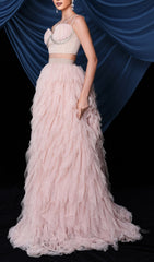 Blakely Crystal Bustier Crop Top & Tiered Tulle Maxi Skirt Set