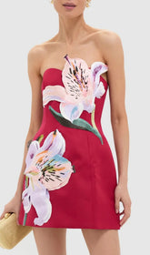 Vibrant Huy Rose Red Strapless Mini Dress