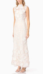Enora White 3D Floral Appliqu Maxi Dress