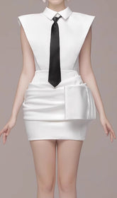 Estella Chic White Necktie Mini Dress