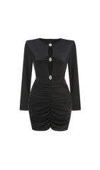 Deana Black Crystal Glam Ruched Mini Dress