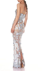 Decla Blue Enchanting 3D Floral Illusion Maxi Gown