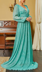 Briseis Aqua Shimmer Pleated Maxi Dress