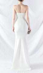 Chrina White Strapless Ruched Maxi Dress