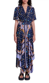 Rachelae Women's Navy Bohemian Scarf Print Midi Dress