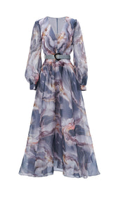 Feryal Artistic Marble Print Long Sleeve Maxi Dress