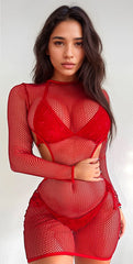 Racy Sheer Red Micro Mini Dress