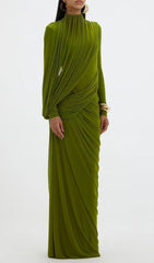 Johnda Elegant Ruched Long Sleeve Maxi Dress
