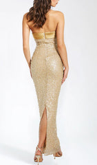 Alazne Dazzling Sequin & Pearl Strapless Maxi Dress